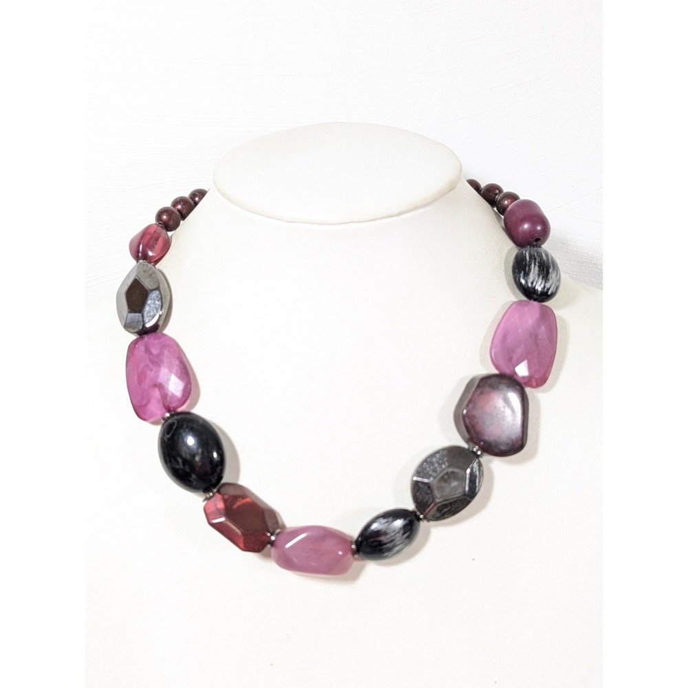 Y2K Chunky Bead Necklace Purple‎ Pink Gray Statement NY&C 21"